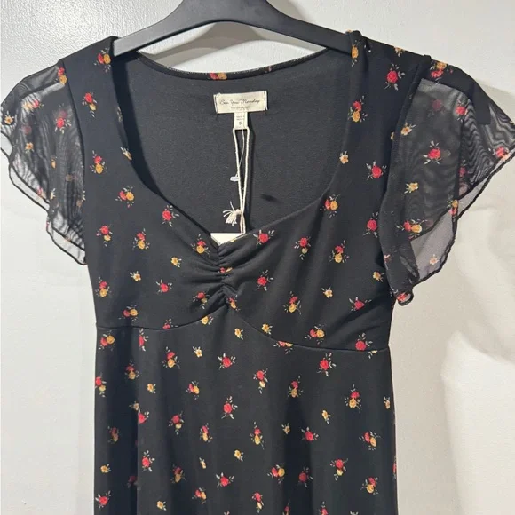 See You Monday Black and Floral Tiered Mini Dress - Picture 2 of 4